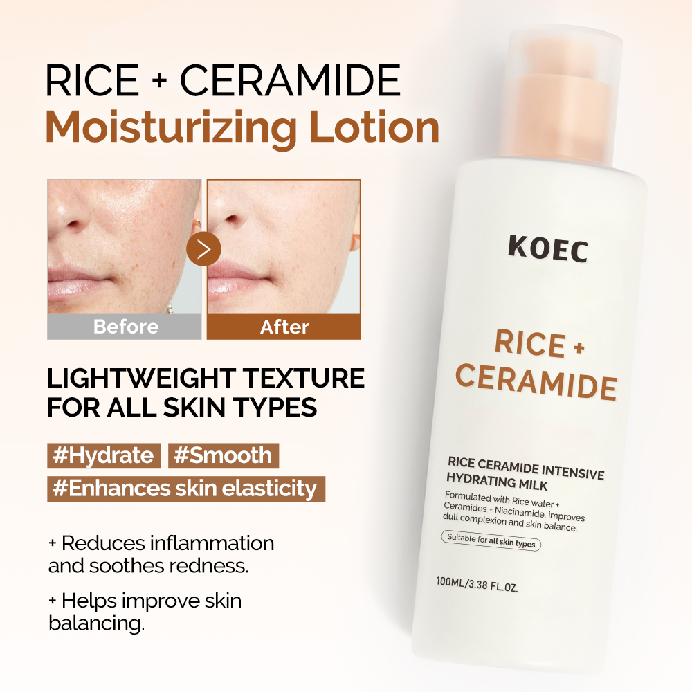 Rice Ceramide Moisturizing Lotion, Brightening Skin Tone, Deep Hydration