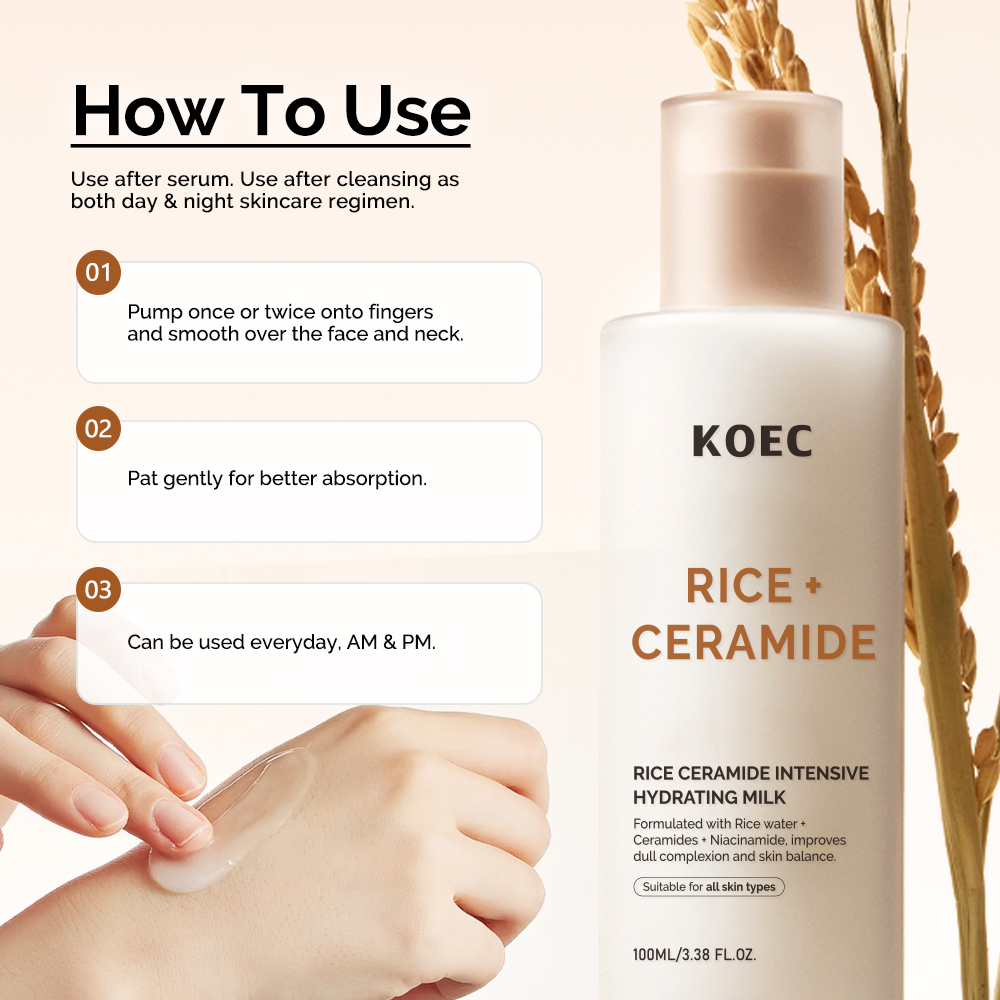 Rice Ceramide Moisturizing Lotion, Brightening Skin Tone, Deep Hydration