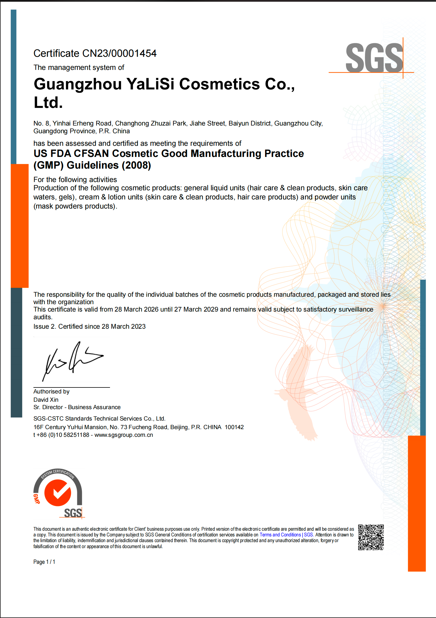 GMPC FDA Certificate