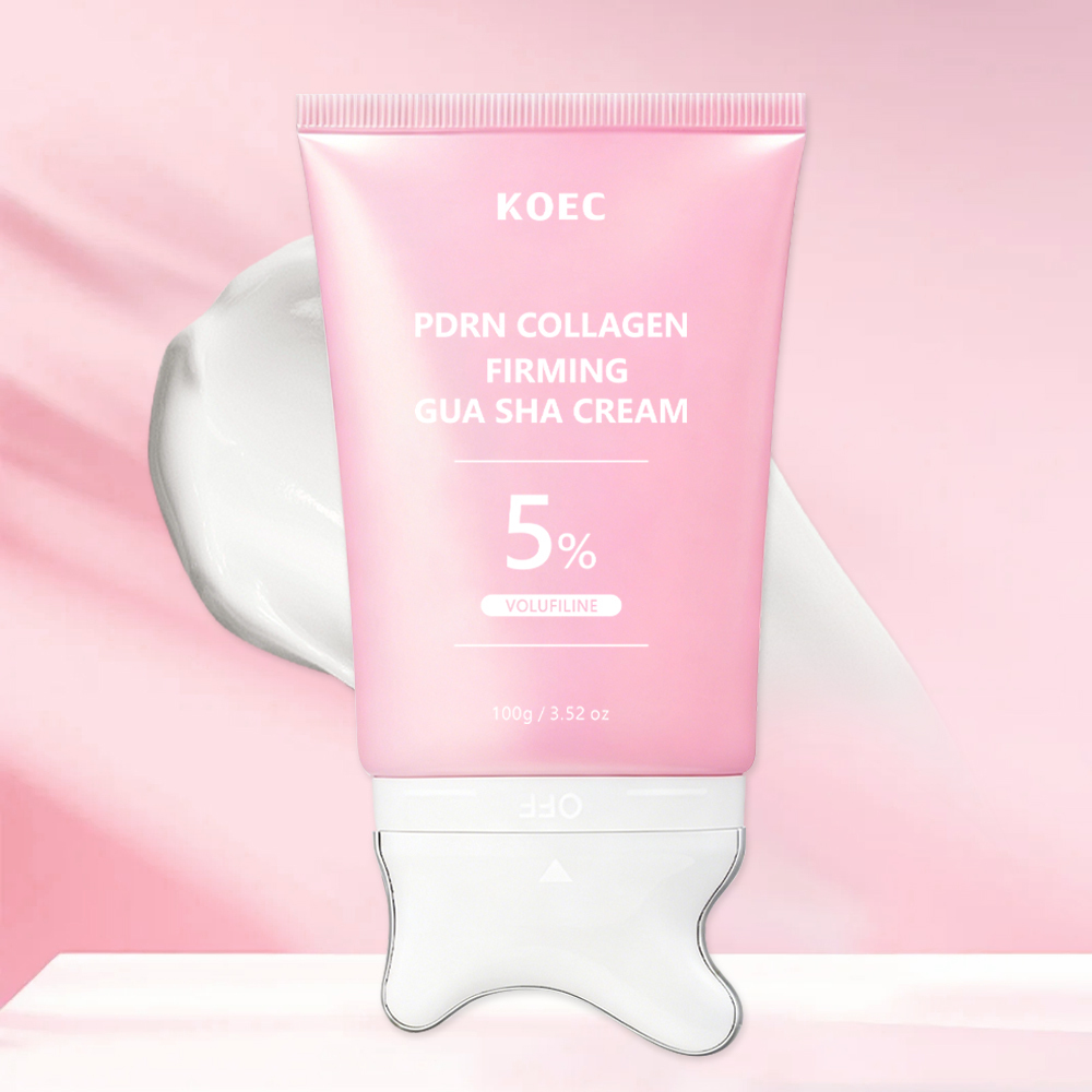 KOEC PDRN Collagen Gua Sha Neck Wrinkle Cream | Built-In Gua Sha Massager with 5% Volufiline | Firming & Contour Care