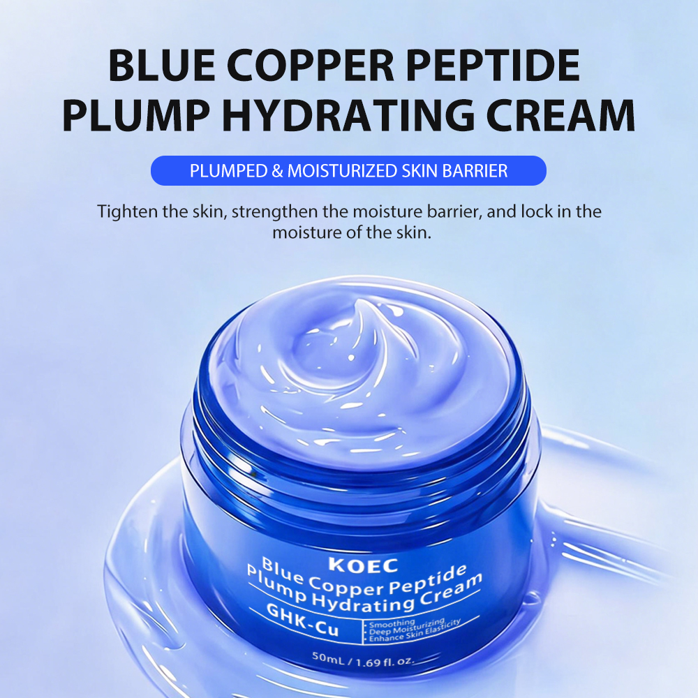 KOEC Blue Copper Peptide Bakuchiol Cream, GHK-Cu, 5 Multi Peptide Anti-Aging Cream for Face & Body, Lightweight Moisturizer