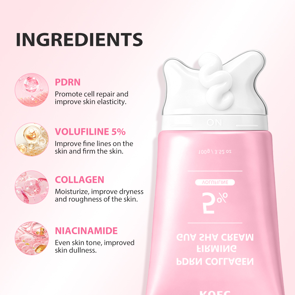 KOEC PDRN Collagen Gua Sha Neck Wrinkle Cream | Built-In Gua Sha Massager with 5% Volufiline | Firming & Contour Care