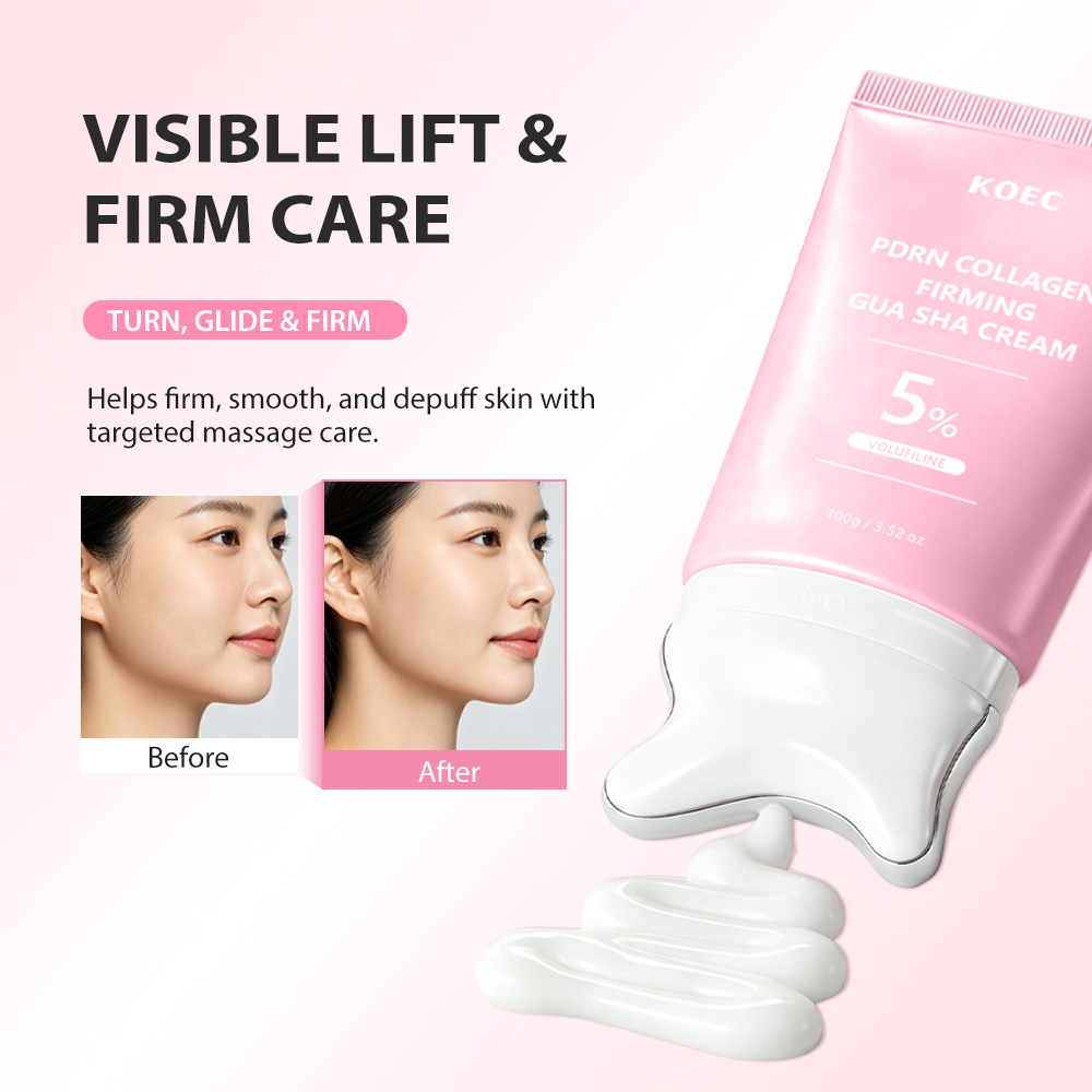 KOEC PDRN Collagen Gua Sha Neck Wrinkle Cream | Built-In Gua Sha Massager with 5% Volufiline | Firming & Contour Care