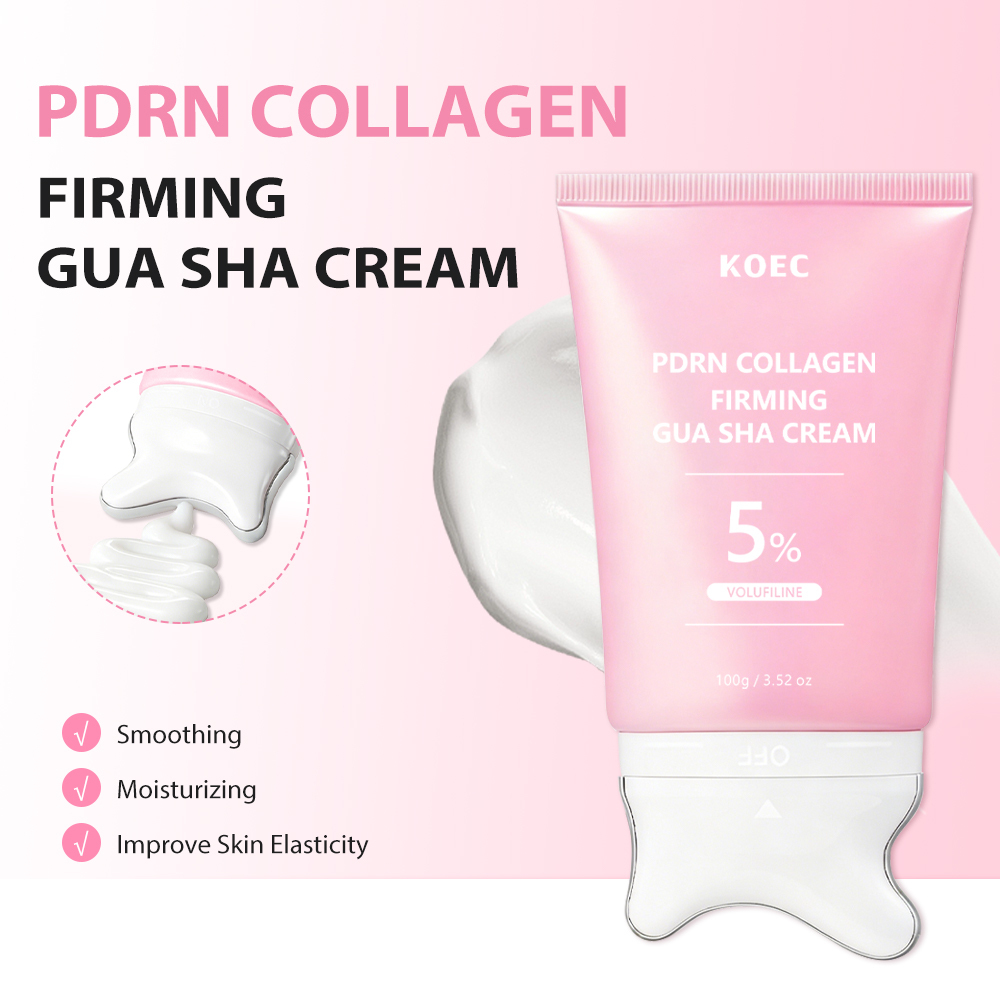 KOEC PDRN Collagen Gua Sha Neck Wrinkle Cream | Built-In Gua Sha Massager with 5% Volufiline | Firming & Contour Care