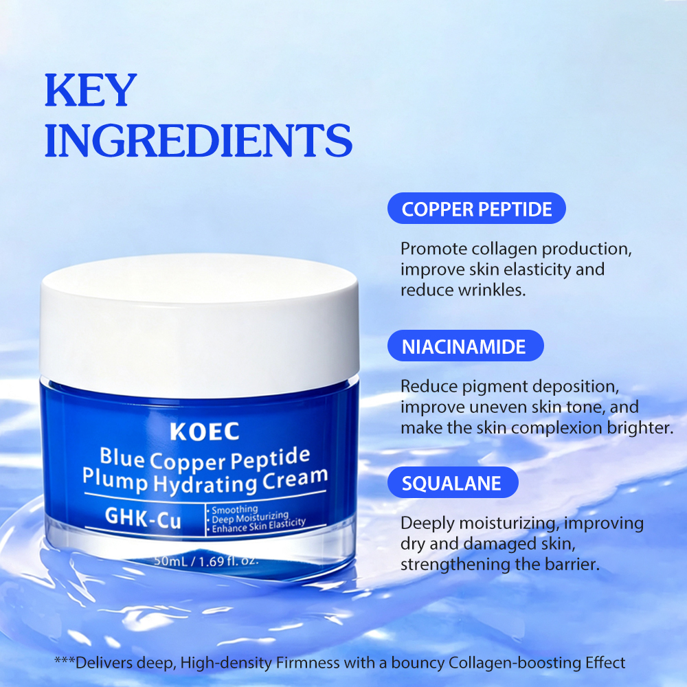 KOEC Blue Copper Peptide Bakuchiol Cream, GHK-Cu, 5 Multi Peptide Anti-Aging Cream for Face & Body, Lightweight Moisturizer