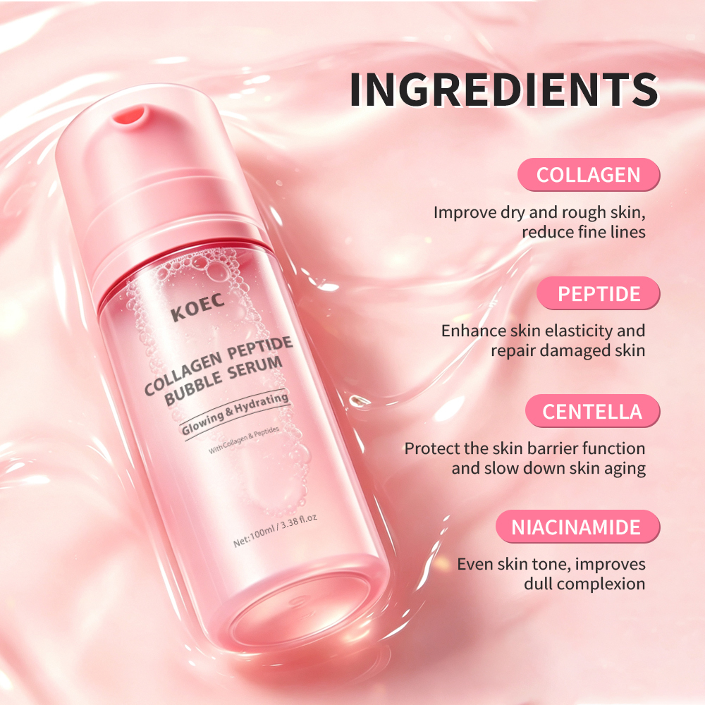 KOEC Collagen Peptide Lipsome Bubble Booster, Micro-Bubble Foam Essence for Elasticity and Plumping, Hydration & Skin Prep Boos