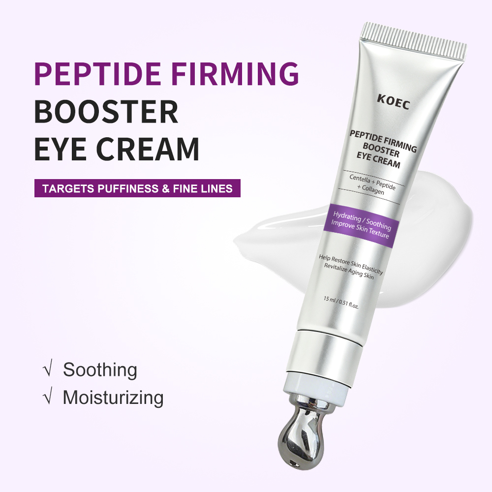 KOEC Peptide Firming Booster Eye Cream with Automatic Vibrating Metal Massage Applicator, Centella Collagen Niacinamide Anti-Aging Eye Treatment, Reduces Puffiness, Dark Circles, Fine Lines & Under Eye Bags, Hydrating Soothing Korean Skin Care, 15ml / 0.5