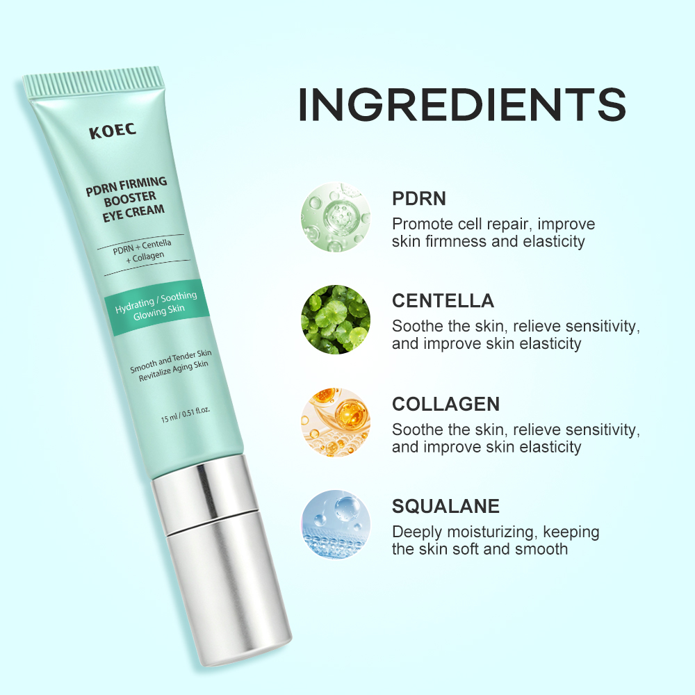 KOEC Factory PDRN Firming Booster Eye Cream with Vibrating Metal Massage Head, Multi-Effect Anti-Aging Korean Eye Care, OEM Private Label Supported, 15ml