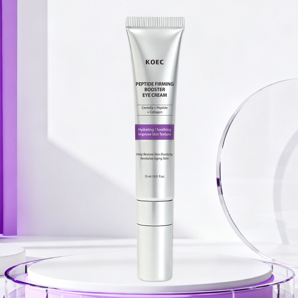 KOEC Peptide Firming Booster Eye Cream with Automatic Vibrating Metal Massage Applicator, Centella Collagen Niacinamide Anti-Aging Eye Treatment, Reduces Puffiness, Dark Circles, Fine Lines & Under Eye Bags, Hydrating Soothing Korean Skin Care, 15ml / 0.5
