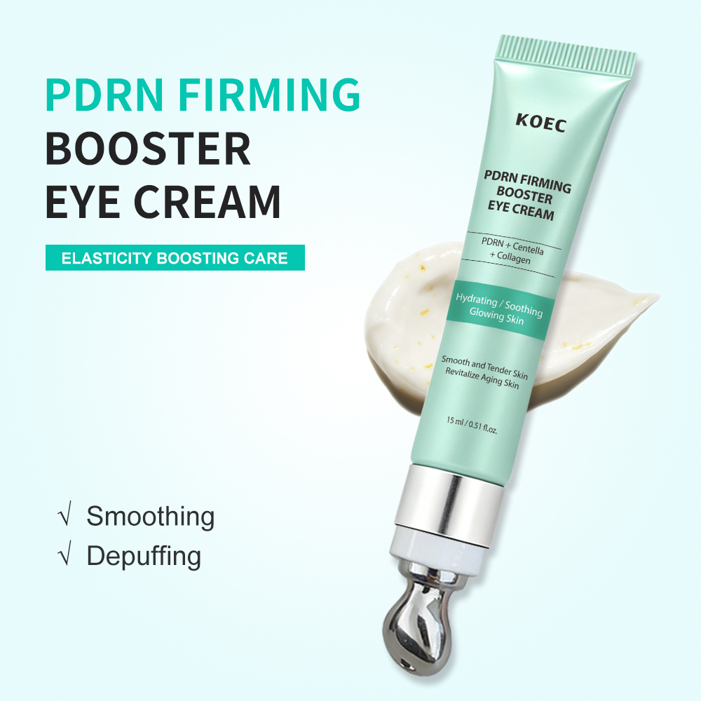 KOEC Factory PDRN Firming Booster Eye Cream with Vibrating Metal Massage Head, Multi-Effect Anti-Aging Korean Eye Care, OEM Private Label Supported, 15ml