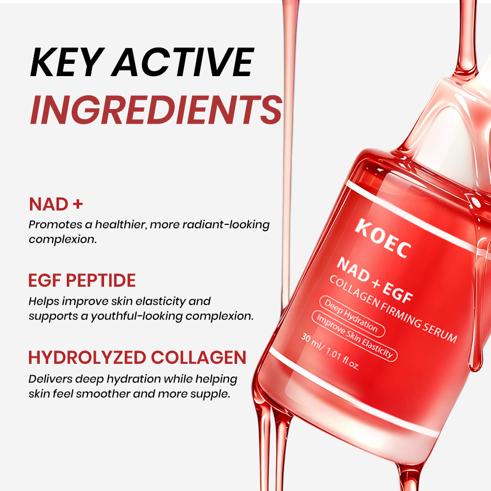 KOEC NAD EGF Firming Serum for Face & Neck | Anti-Aging Serum with EGF Peptide, NAD+ & Collagen Wrinkle Appearance, Elasticity