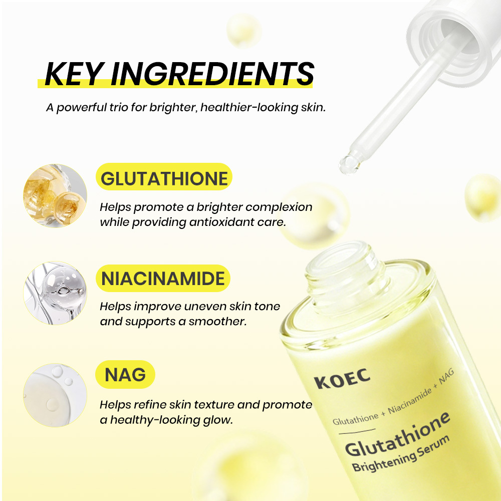 KOEC Glutathione Brightening Serum, Niacinamide + NAG Complex Skin Lightening Serum, Improve Dullness Fade Pigmentation Even Skin Tone Hydrating Face Serum 30ml