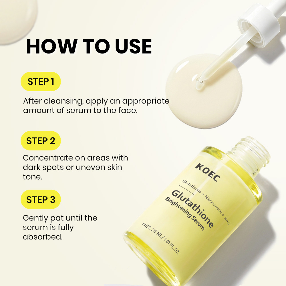 KOEC Glutathione Brightening Serum, Niacinamide + NAG Complex Skin Lightening Serum, Improve Dullness Fade Pigmentation Even Skin Tone Hydrating Face Serum 30ml
