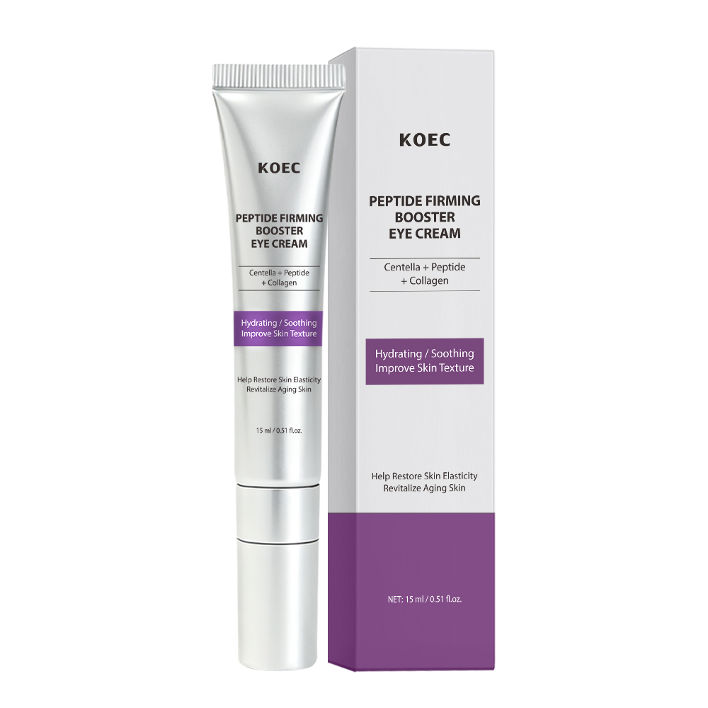 KOEC Peptide Firming Booster Eye Cream with Automatic Vibrating Metal Massage Applicator, Centella Collagen Niacinamide Anti-Aging Eye Treatment, Reduces Puffiness, Dark Circles, Fine Lines & Under Eye Bags, Hydrating Soothing Korean Skin Care, 15ml / 0.5