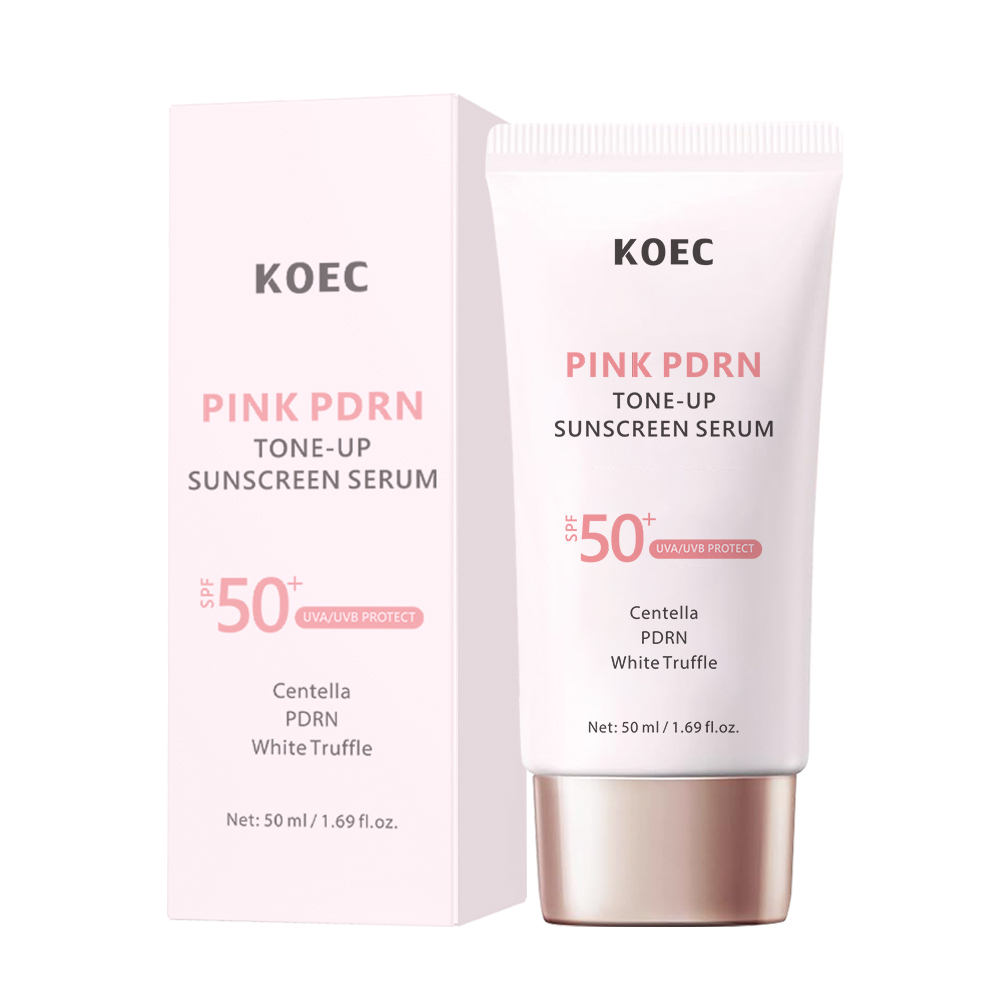 KOEC Pink PDRN Tone-Up Sunscreen Serum SPF50+, Centella White Truffle Broad Spectrum UVA UVB Protection Lightweight Makeup Base Sun Cream
