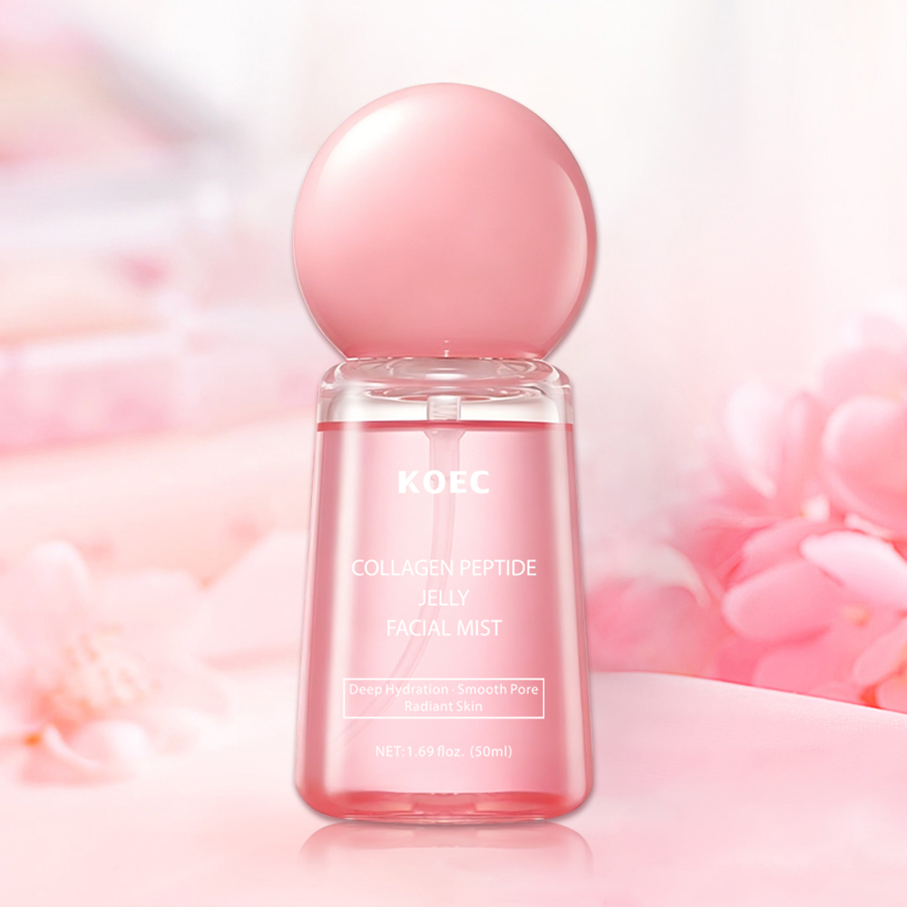 KOEC Collagen Peptide Jelly Facial Mist with Peptide, Hydrolyzed Collagen, Hyaluronic Acid & Niacinamide, Dual-Use Firming Plumping Hydrating Face Spray, Smooth Pores & Brighten Dull Dry Skin, Portable Refreshing Jelly Mist, 50ml / 1.69 fl.oz