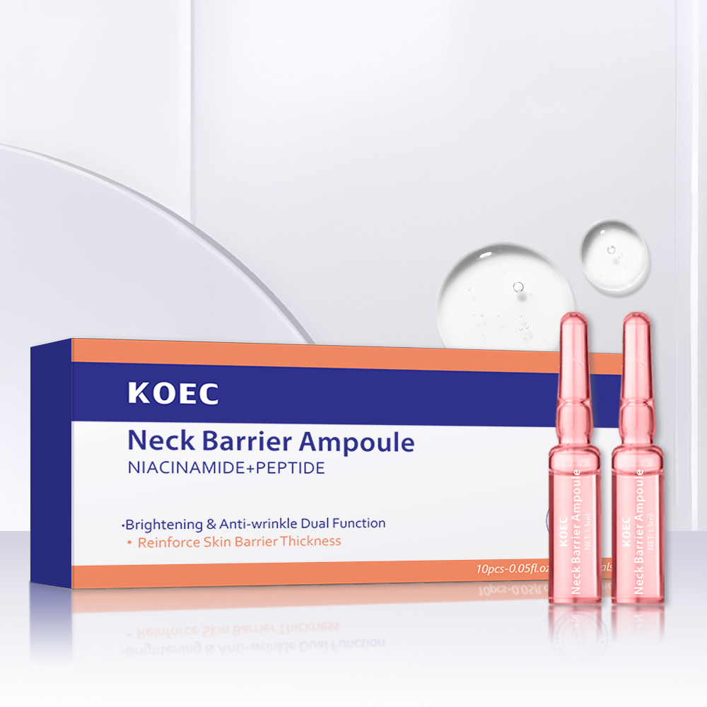KOEC Neck Barrier Ampoule with Niacinamide & Peptide, Brightening Anti-Wrinkle Neck Serum Ampoules to Reinforce Skin Barrier, Smooth Neck Fine Lines, Even Tone & Firm Sagging Neck Skin, 10pcs × 0.05 fl.oz