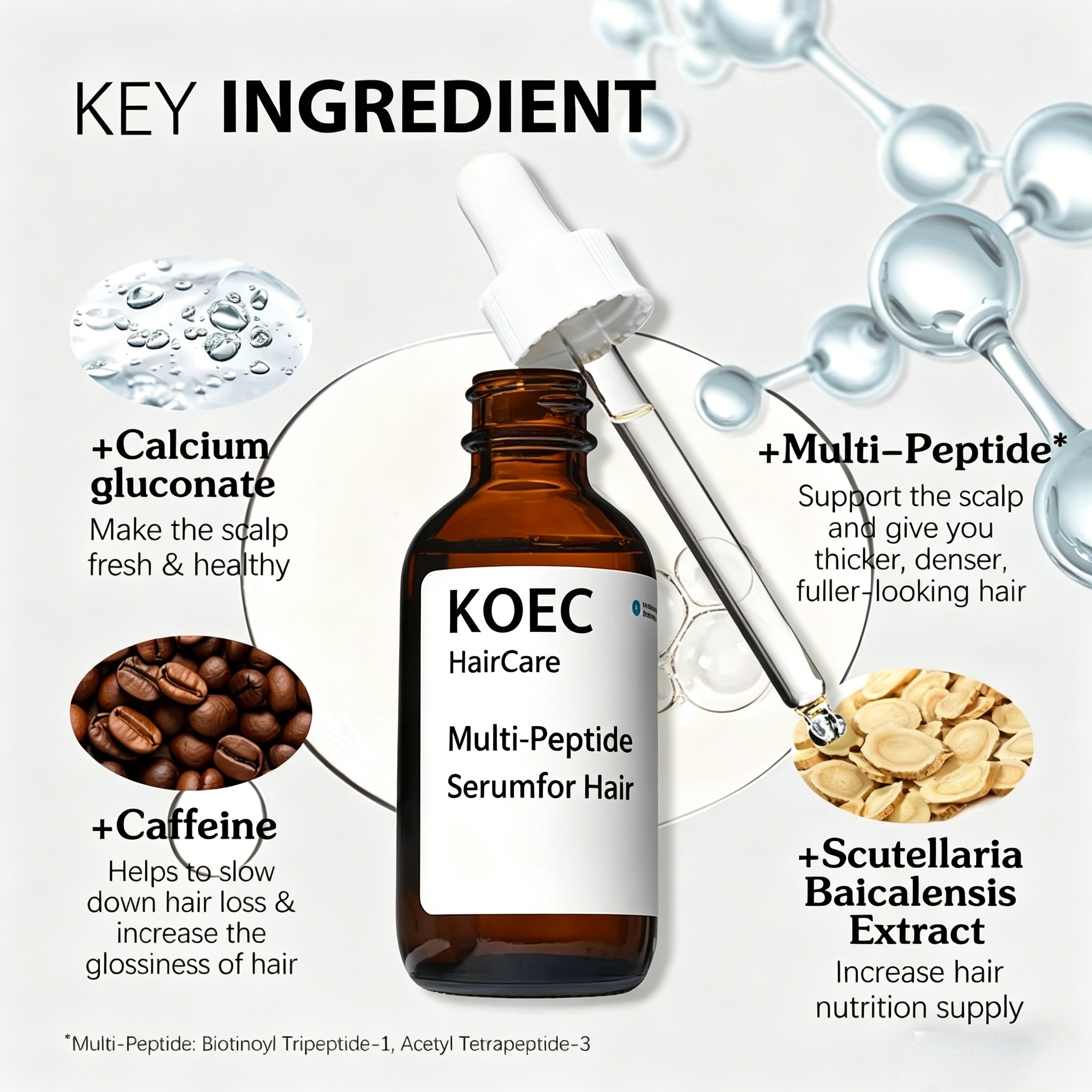 KOEC Multi-Peptide Hair Care Serum, Peptide Hair Growth Serum for Thinning Hair, Strengthen Hair Follicles, Reduce Hair Loss, Nourish Scalp & Boost Thicker Fuller Hair, Hair Regrowth Treatment Oil for Men & Women