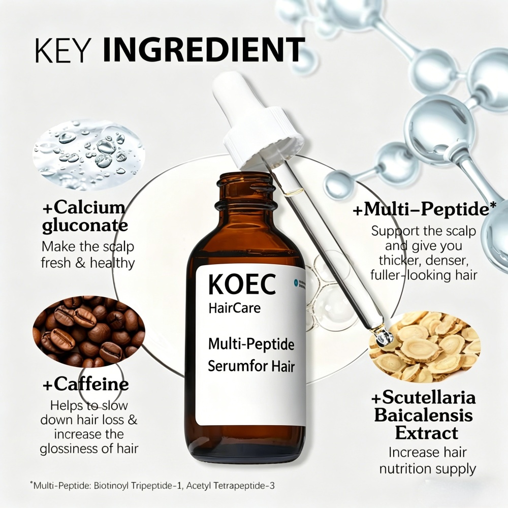 KOEC Multi-Peptide Hair Care Serum, Peptide Hair Growth Serum for Thinning Hair, Strengthen Hair Follicles, Reduce Hair Loss, Nourish Scalp & Boost Thicker Fuller Hair, Hair Regrowth Treatment Oil for Men & Women