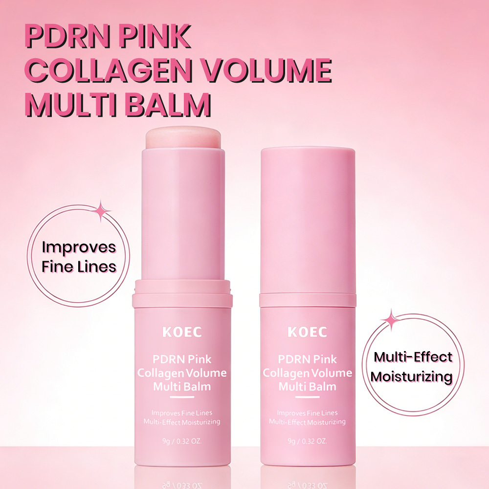 KOEC PDRN Pink Collagen Volume Multi Balm, Multi-Effect Moisturizing Solid Face Balm Stick to Improve Fine Lines, Hydrating Anti-Aging Wrinkle Reducing Skin Care Stick, 9g / 0.32 oz
