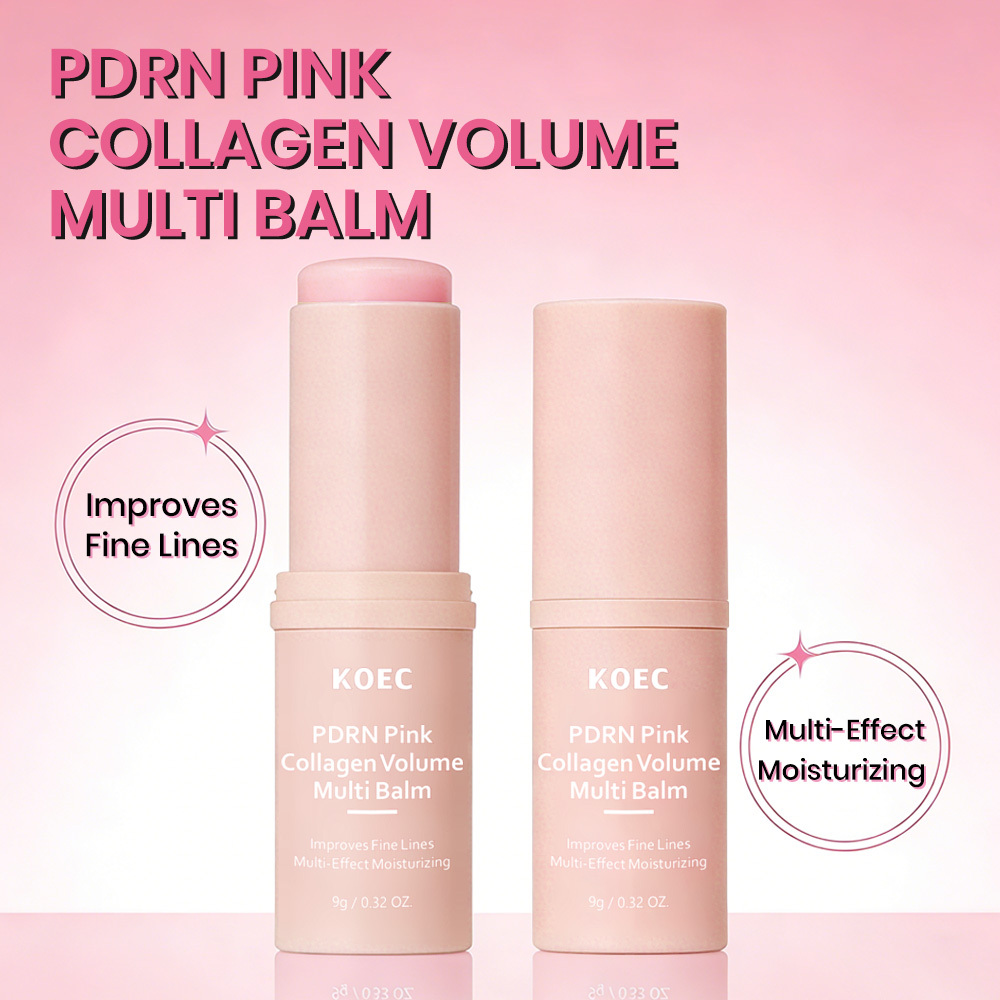 KOEC PDRN Pink Collagen Volume Multi Balm Stick with Sodium DNA, Hydrolyzed Collagen & Sunflower Seed Oil, Multi-Effect Moisturizing Solid Facial Balm to Improve Fine Lines, Portable Hydrating Wrinkle Repair Skin Care Stick, 9g / 0.32 oz