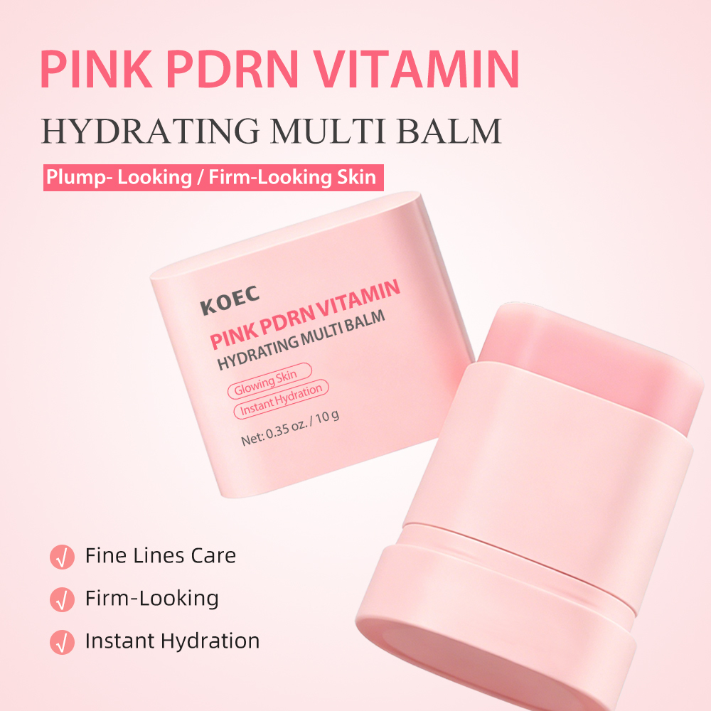 KOEC Pink PDRN Vitamin Hydrating Multi Balm, Instant Hydration Solid Facial Balm Stick to Boost Glowing Skin, Multi-Effect Moisturizing Anti-Dryness Skin Care Balm, 10g / 0.35 oz