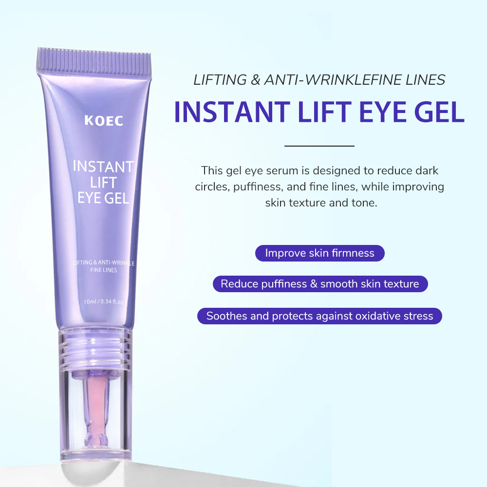 KOEC Instant Lift Eye Gel, Lifting Anti-Wrinkle Eye Serum Gel to Smooth Fine Lines, Firm Under-Eye Skin, Reduce Puffiness & Dark Circles, Roller Ball Applicator Eye Treatment Gel, 10ml / 0.34 fl.oz