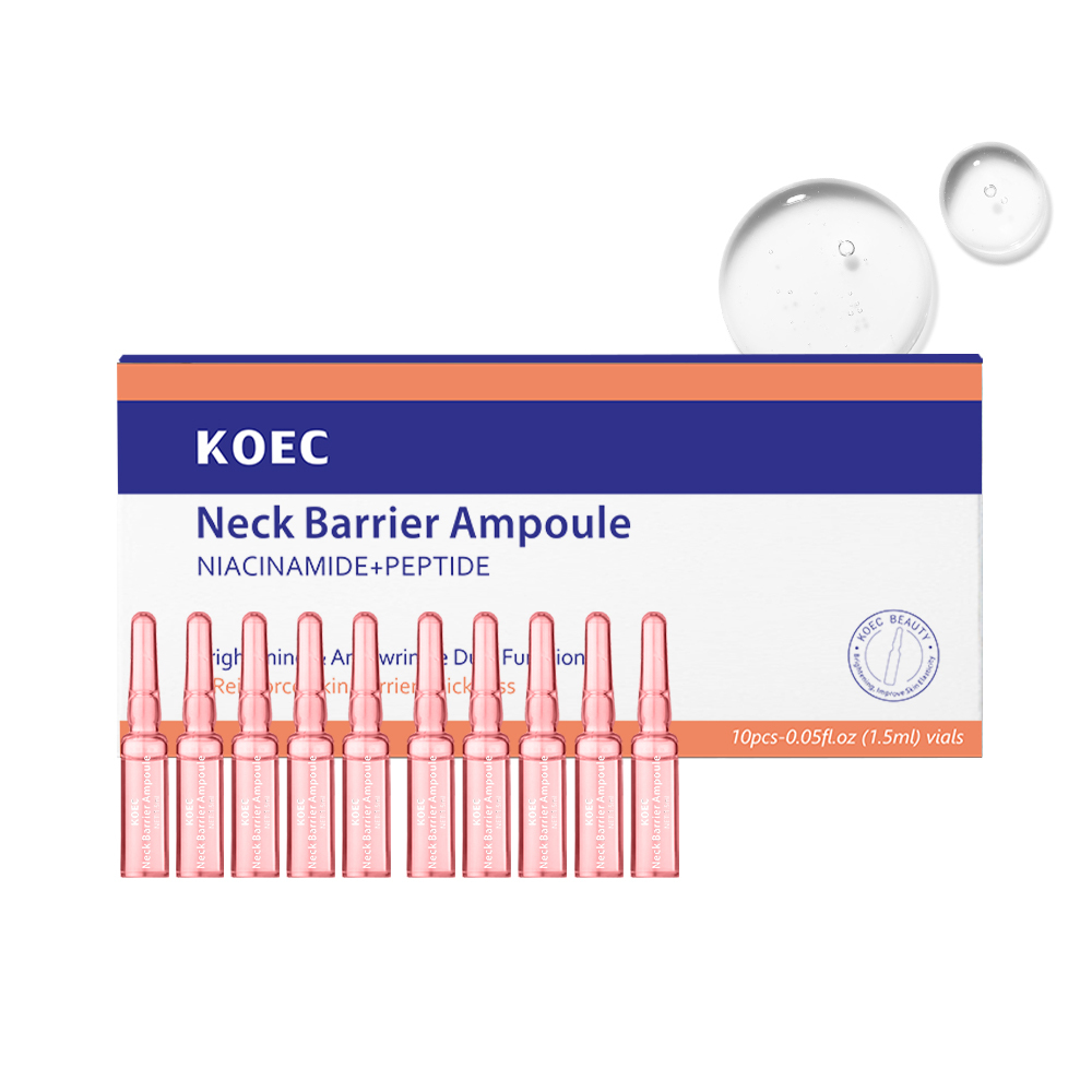 KOEC Neck Barrier Ampoule with Niacinamide & Peptide, Brightening Anti-Wrinkle Neck Serum Ampoules to Reinforce Skin Barrier, Smooth Neck Fine Lines, Even Tone & Firm Sagging Neck Skin, 10pcs × 0.05 fl.oz