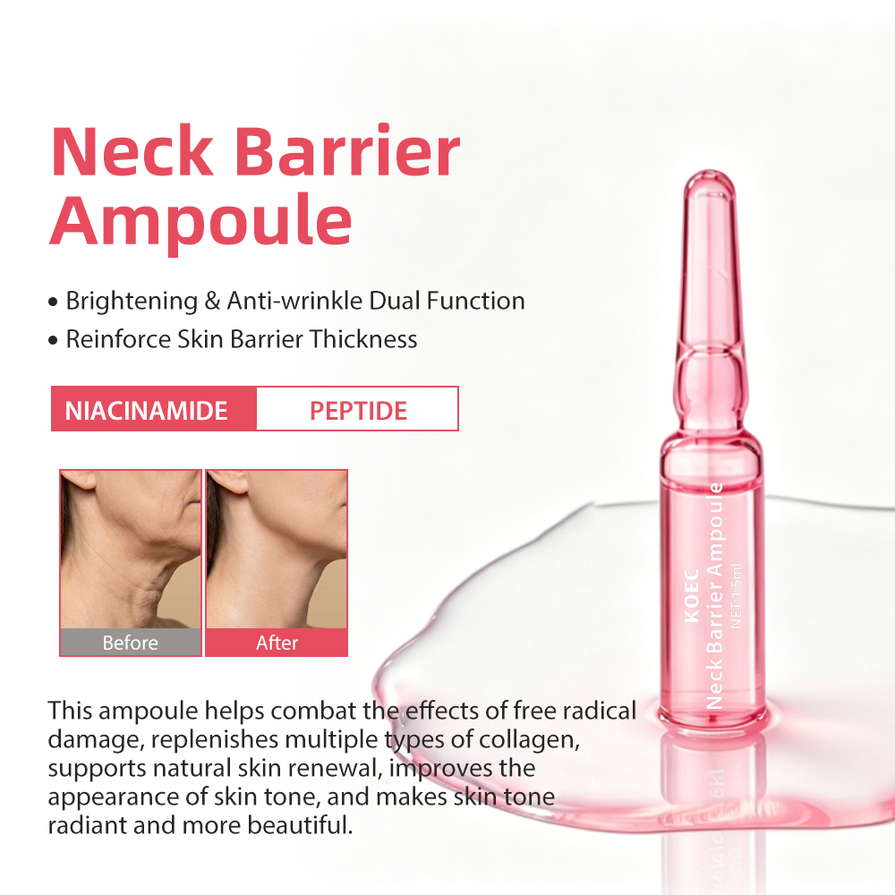 KOEC Neck Barrier Ampoule with Niacinamide & Peptide, Brightening Anti-Wrinkle Neck Serum Ampoules to Reinforce Skin Barrier, Smooth Neck Fine Lines, Even Tone & Firm Sagging Neck Skin, 10pcs × 0.05 fl.oz
