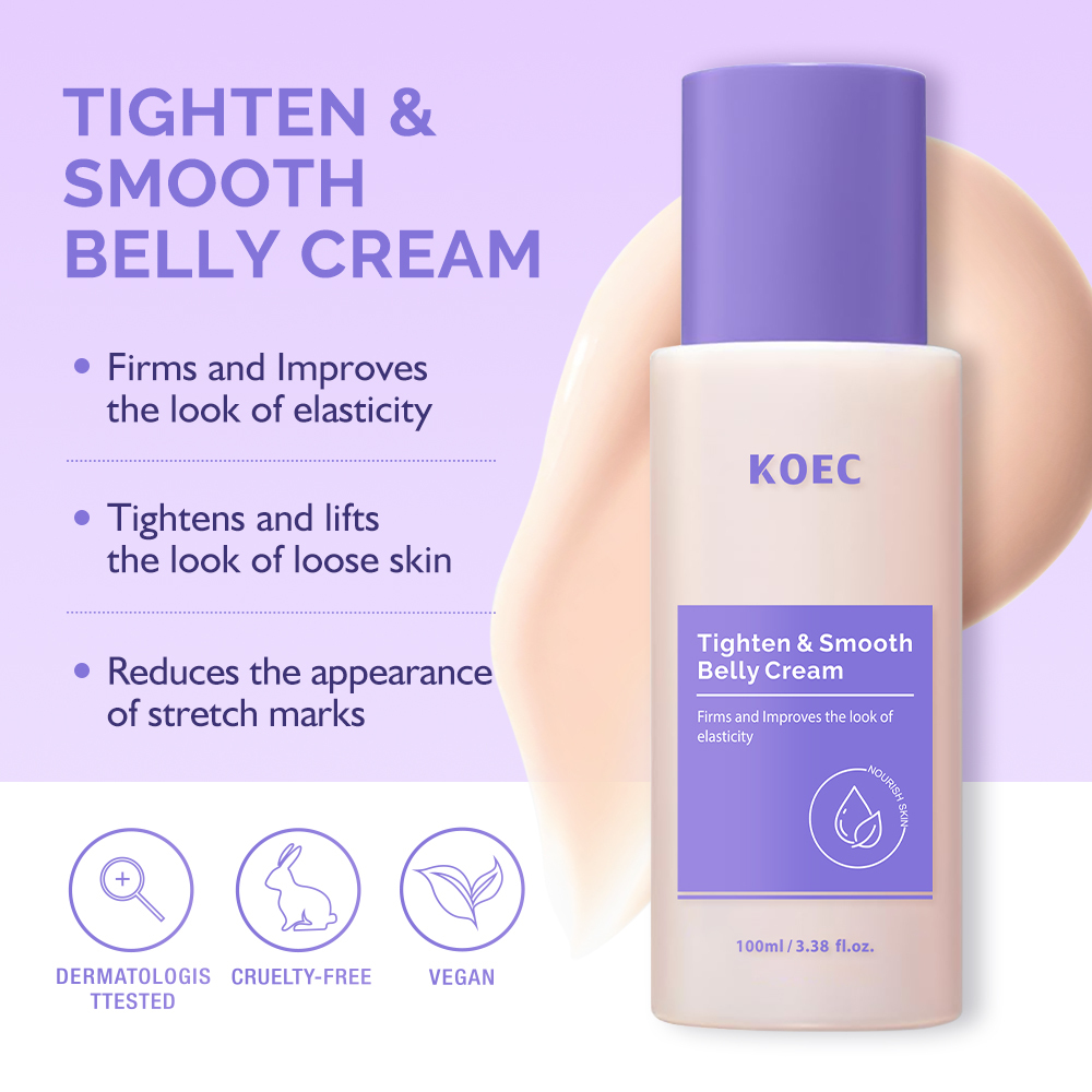 KOEC Tighten & Smooth Belly Cream, Firming Body Contouring Cream to Improve Skin Elasticity, Nourishing Moisturizing Cream for Loose Abdomen Skin, Reduce Stretch Marks & Smooth Rough Belly Skin, 100ml / 3.38 fl.oz