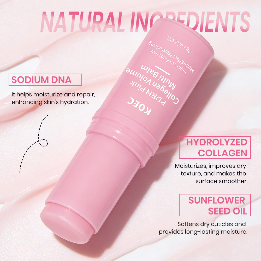 KOEC PDRN Pink Collagen Volume Multi Balm, Multi-Effect Moisturizing Solid Face Balm Stick to Improve Fine Lines, Hydrating Anti-Aging Wrinkle Reducing Skin Care Stick, 9g / 0.32 oz