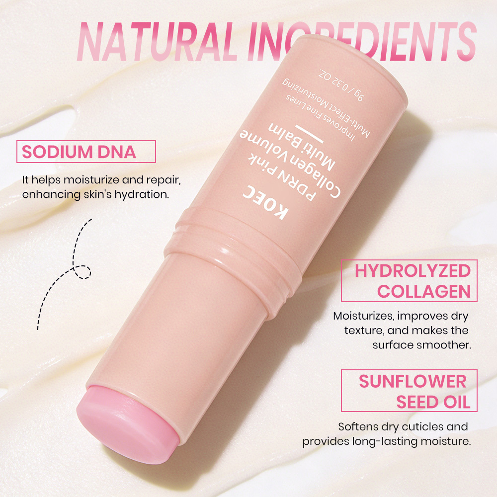 KOEC PDRN Pink Collagen Volume Multi Balm Stick with Sodium DNA, Hydrolyzed Collagen & Sunflower Seed Oil, Multi-Effect Moisturizing Solid Facial Balm to Improve Fine Lines, Portable Hydrating Wrinkle Repair Skin Care Stick, 9g / 0.32 oz