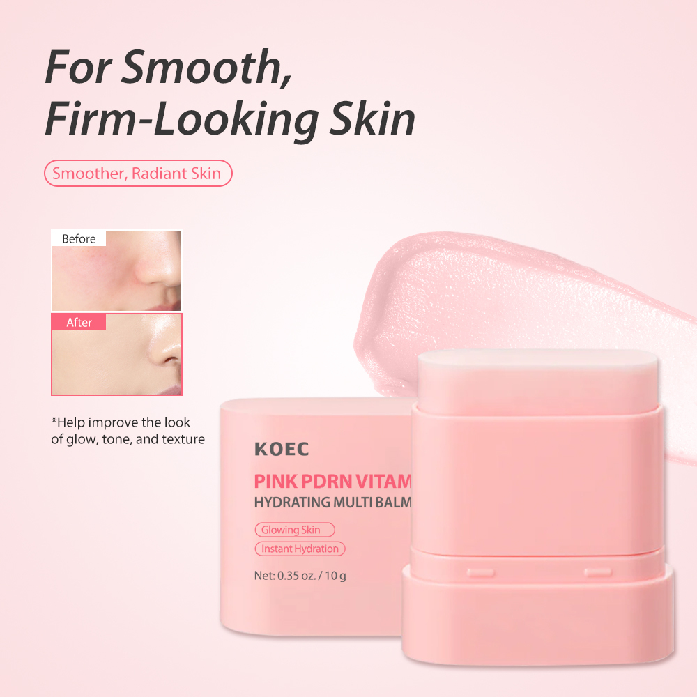 KOEC Pink PDRN Vitamin Hydrating Multi Balm, Instant Hydration Solid Facial Balm Stick to Boost Glowing Skin, Multi-Effect Moisturizing Anti-Dryness Skin Care Balm, 10g / 0.35 oz
