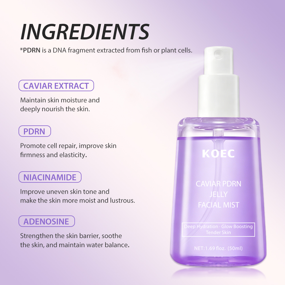 KOEC Caviar PDRN Jelly Facial Mist with Caviar Extract & PDRN, Deep Hydrating Glow Boosting Facial Spray to Nourish Tender Skin, Refreshing Portable Jelly Face Mist, 50ml / 1.69 fl.oz