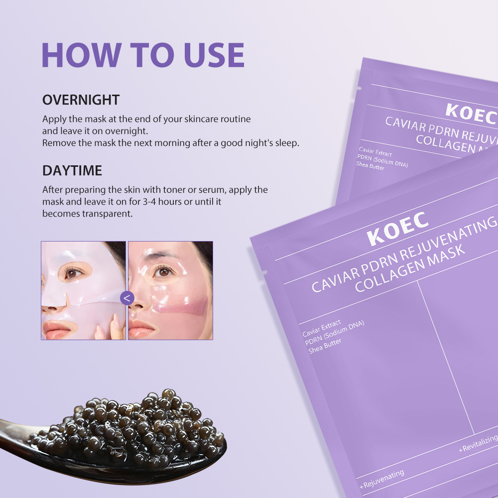KOEC Caviar PDRN Rejuvenating Collagen Mask with Caviar Extract, Sodium DNA & Shea Butter, Deep Hydrating Revitalizing Facial Sheet Mask, Anti-Aging Nourishing Mask to Boost Skin Elasticity, 34g / 1.2 oz