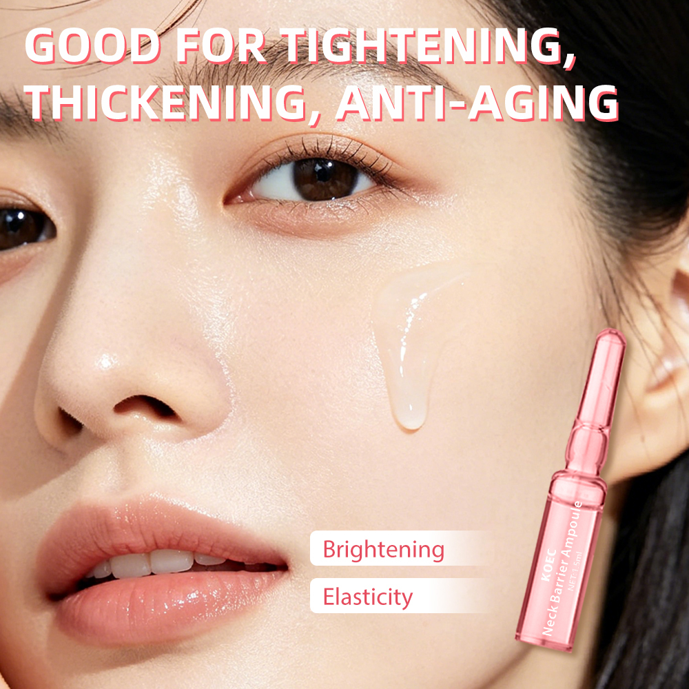 KOEC Neck Barrier Ampoule with Niacinamide & Peptide, Brightening Anti-Wrinkle Neck Serum Ampoules to Reinforce Skin Barrier, Smooth Neck Fine Lines, Even Tone & Firm Sagging Neck Skin, 10pcs × 0.05 fl.oz