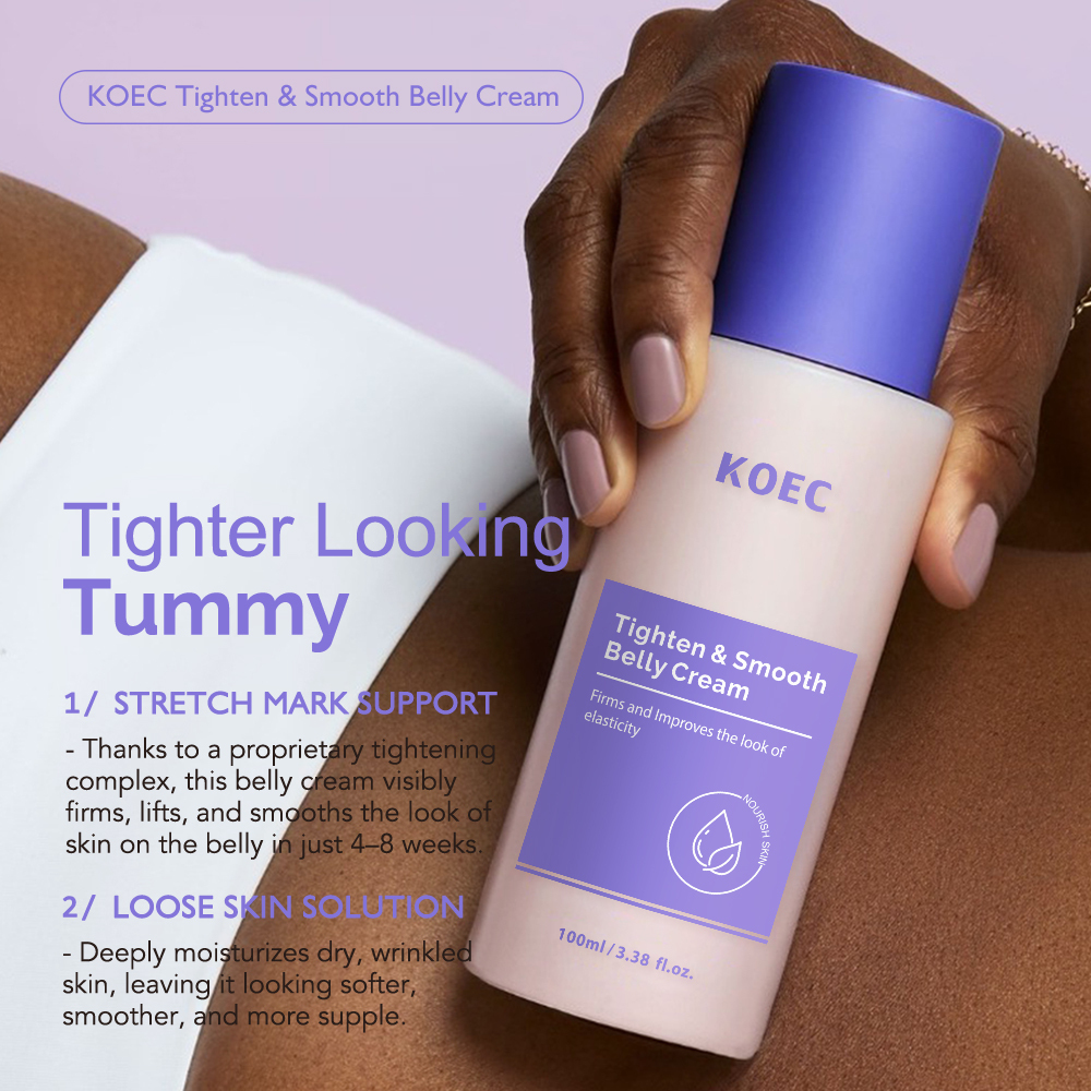 KOEC Tighten & Smooth Belly Cream, Firming Body Contouring Cream to Improve Skin Elasticity, Nourishing Moisturizing Cream for Loose Abdomen Skin, Reduce Stretch Marks & Smooth Rough Belly Skin, 100ml / 3.38 fl.oz