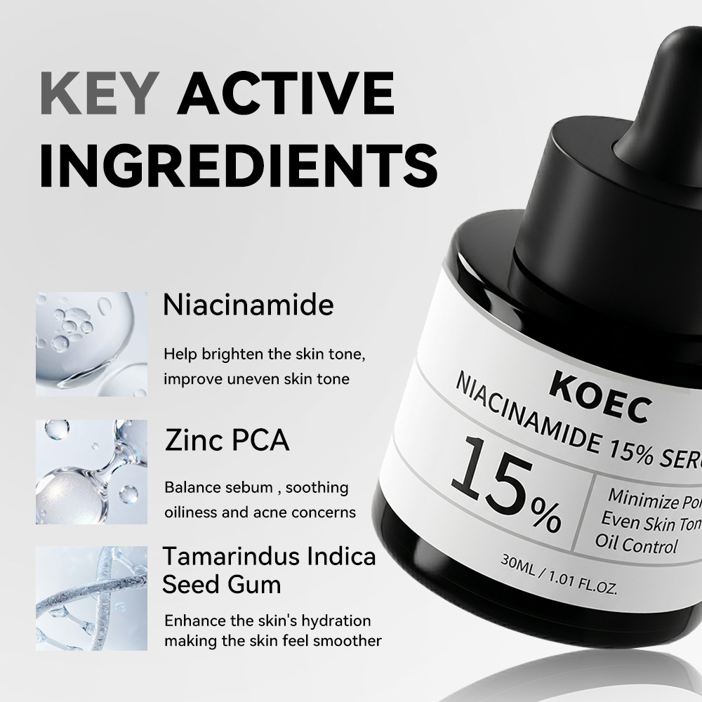 KOEC 15% Niacinamide Serum, Oil Control Pore Minimizing Facial Serum for Uneven Skin Tone, Brightening Balancing Skin Care Serum, 30ml / 1.01 fl.oz
