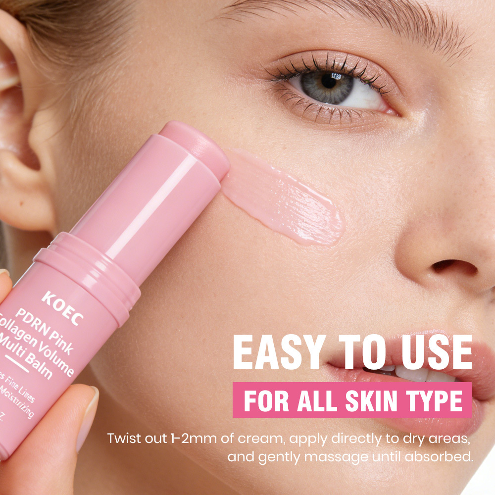 KOEC PDRN Pink Collagen Volume Multi Balm, Multi-Effect Moisturizing Solid Face Balm Stick to Improve Fine Lines, Hydrating Anti-Aging Wrinkle Reducing Skin Care Stick, 9g / 0.32 oz