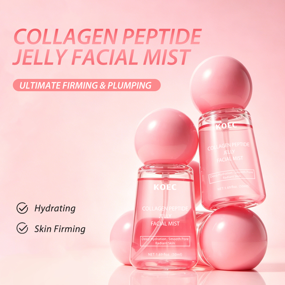 KOEC Collagen Peptide Jelly Facial Mist with Peptide, Hydrolyzed Collagen, Hyaluronic Acid & Niacinamide, Dual-Use Firming Plumping Hydrating Face Spray, Smooth Pores & Brighten Dull Dry Skin, Portable Refreshing Jelly Mist, 50ml / 1.69 fl.oz