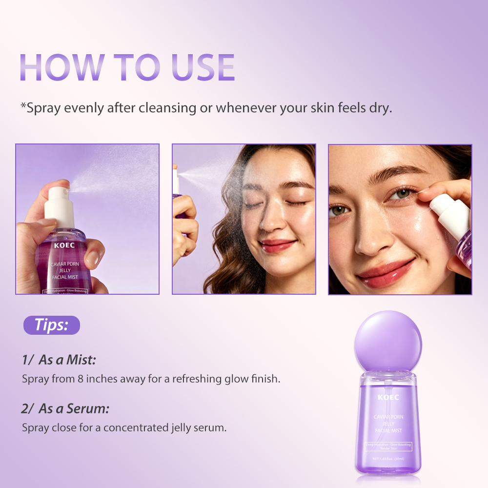 KOEC Caviar PDRN Jelly Facial Mist with Caviar Extract & PDRN, Deep Hydrating Glow Boosting Facial Spray to Nourish Tender Skin, Refreshing Portable Jelly Face Mist, 50ml / 1.69 fl.oz