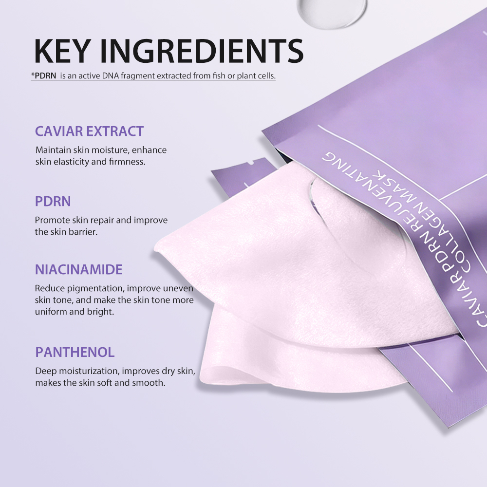 KOEC Caviar PDRN Rejuvenating Collagen Mask with Caviar Extract, Sodium DNA & Shea Butter, Deep Hydrating Revitalizing Facial Sheet Mask, Anti-Aging Nourishing Mask to Boost Skin Elasticity, 34g / 1.2 oz