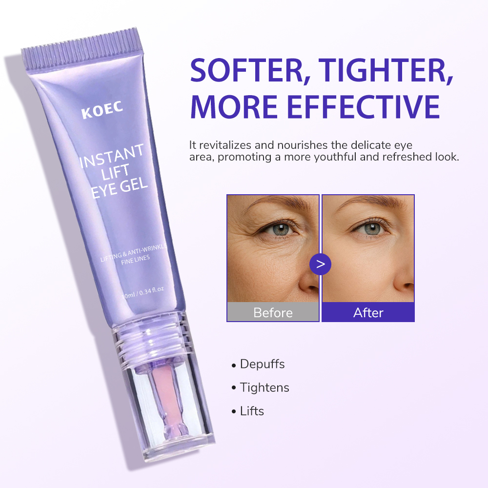 KOEC Instant Lift Eye Gel, Lifting Anti-Wrinkle Eye Serum Gel to Smooth Fine Lines, Firm Under-Eye Skin, Reduce Puffiness & Dark Circles, Roller Ball Applicator Eye Treatment Gel, 10ml / 0.34 fl.oz