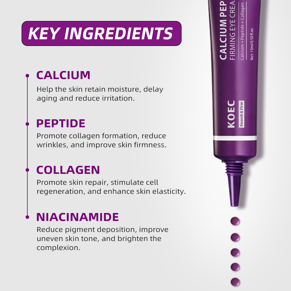 KOEC Calcium Peptide Firming Eye Cream with Calcium, Peptide & Collagen, Anti-Aging Anti-Wrinkle Eye Cream to Smooth Fine Lines, Lift Sagging Under-Eye Skin, Reduce Dark Circles & Puffiness, 15ml / 0.50 fl.oz