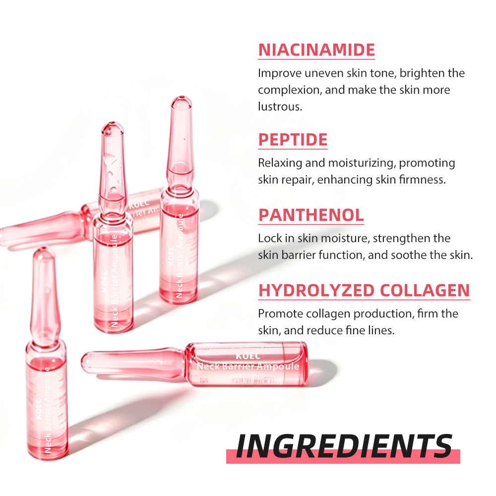 KOEC Neck Barrier Ampoule with Niacinamide & Peptide, Brightening Anti-Wrinkle Neck Serum Ampoules to Reinforce Skin Barrier, Smooth Neck Fine Lines, Even Tone & Firm Sagging Neck Skin, 10pcs × 0.05 fl.oz