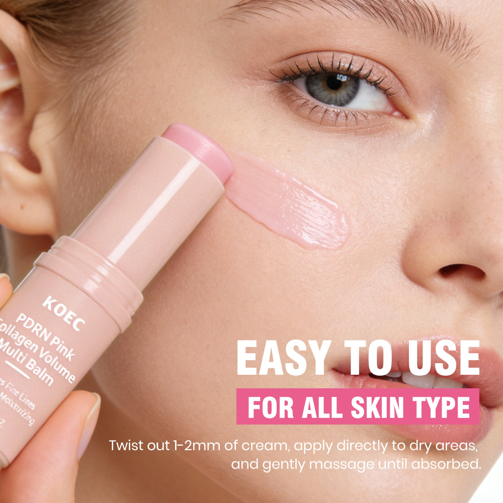 KOEC PDRN Pink Collagen Volume Multi Balm Stick with Sodium DNA, Hydrolyzed Collagen & Sunflower Seed Oil, Multi-Effect Moisturizing Solid Facial Balm to Improve Fine Lines, Portable Hydrating Wrinkle Repair Skin Care Stick, 9g / 0.32 oz