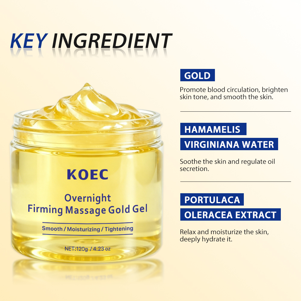 KOEC Overnight Firming Massage Gold Gel, 24H Moisturizing Tightening Facial Massage Gel, Anti-Aging Smoothing Overnight Sleeping Gold Gel Mask for Elastic Youthful Skin, 120g / 4.23 oz