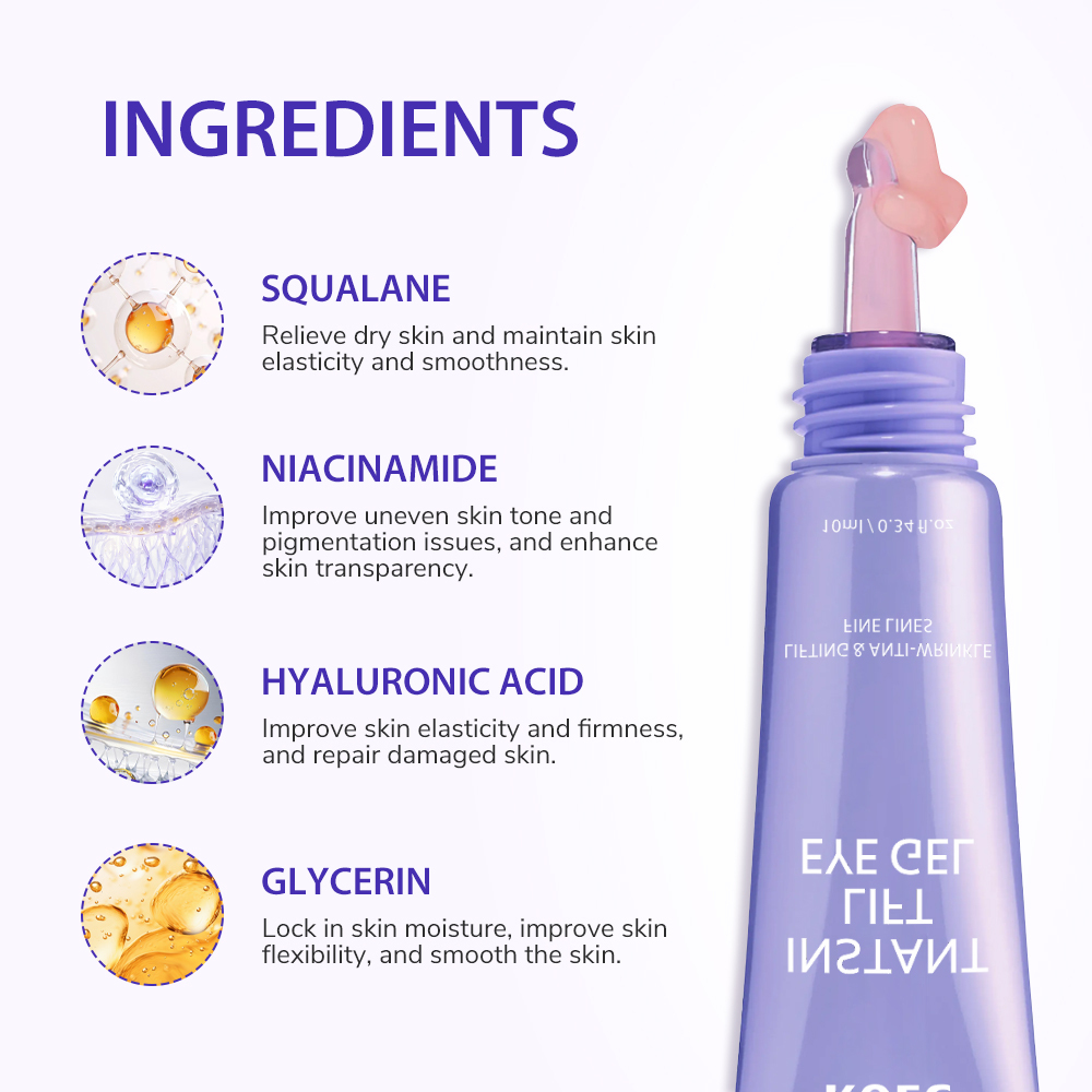 KOEC Instant Lift Eye Gel, Lifting Anti-Wrinkle Eye Serum Gel to Smooth Fine Lines, Firm Under-Eye Skin, Reduce Puffiness & Dark Circles, Roller Ball Applicator Eye Treatment Gel, 10ml / 0.34 fl.oz