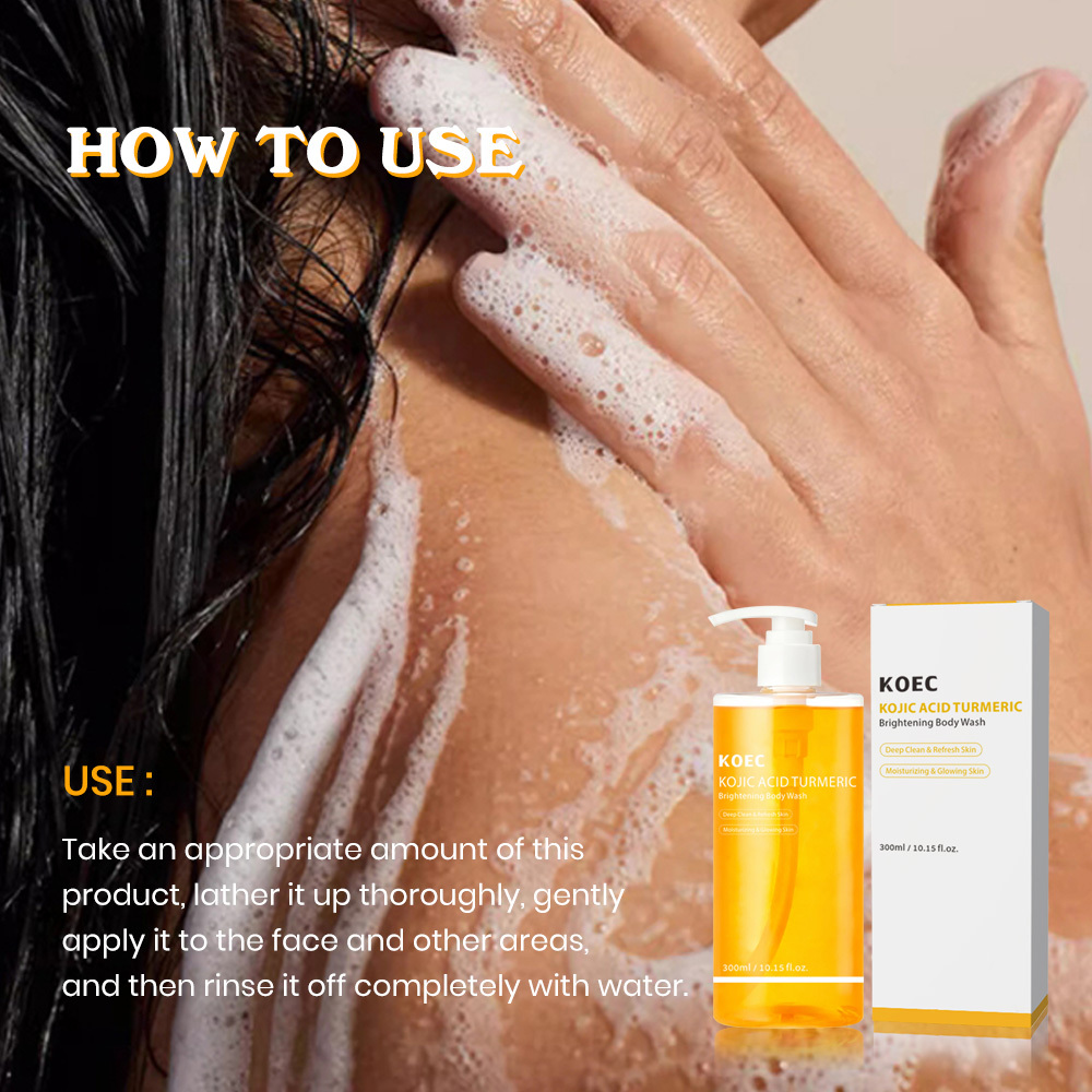 KOEC Kojic Acid Turmeric Brightening Body Wash, Deep Cleansing Moisturizing Shower Gel to Even Body Tone, Fade Dull Dark Spots, Refresh Dry Rough Skin, Glowing Skin Lightening Body Cleanser, 300ml / 10.15 fl.oz
