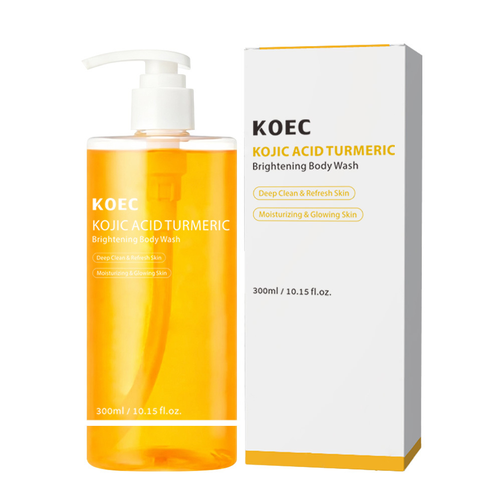 KOEC Kojic Acid Turmeric Brightening Body Wash, Deep Cleansing Moisturizing Shower Gel to Even Body Tone, Fade Dull Dark Spots, Refresh Dry Rough Skin, Glowing Skin Lightening Body Cleanser, 300ml / 10.15 fl.oz